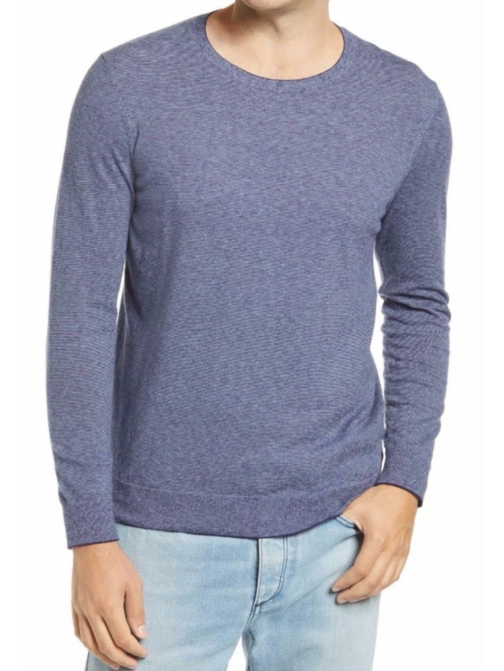 Bonobos Lightweight Feeder Stripe Midnight Blue Pullover Sweater Slim XL